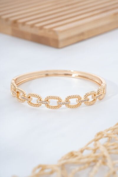 Rose Halka Detaylı Taş İşlemeli VİP Kelepçe Bileklik