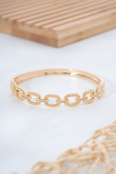 Rose Halka Detaylı Taş İşlemeli VİP Kelepçe Bileklik