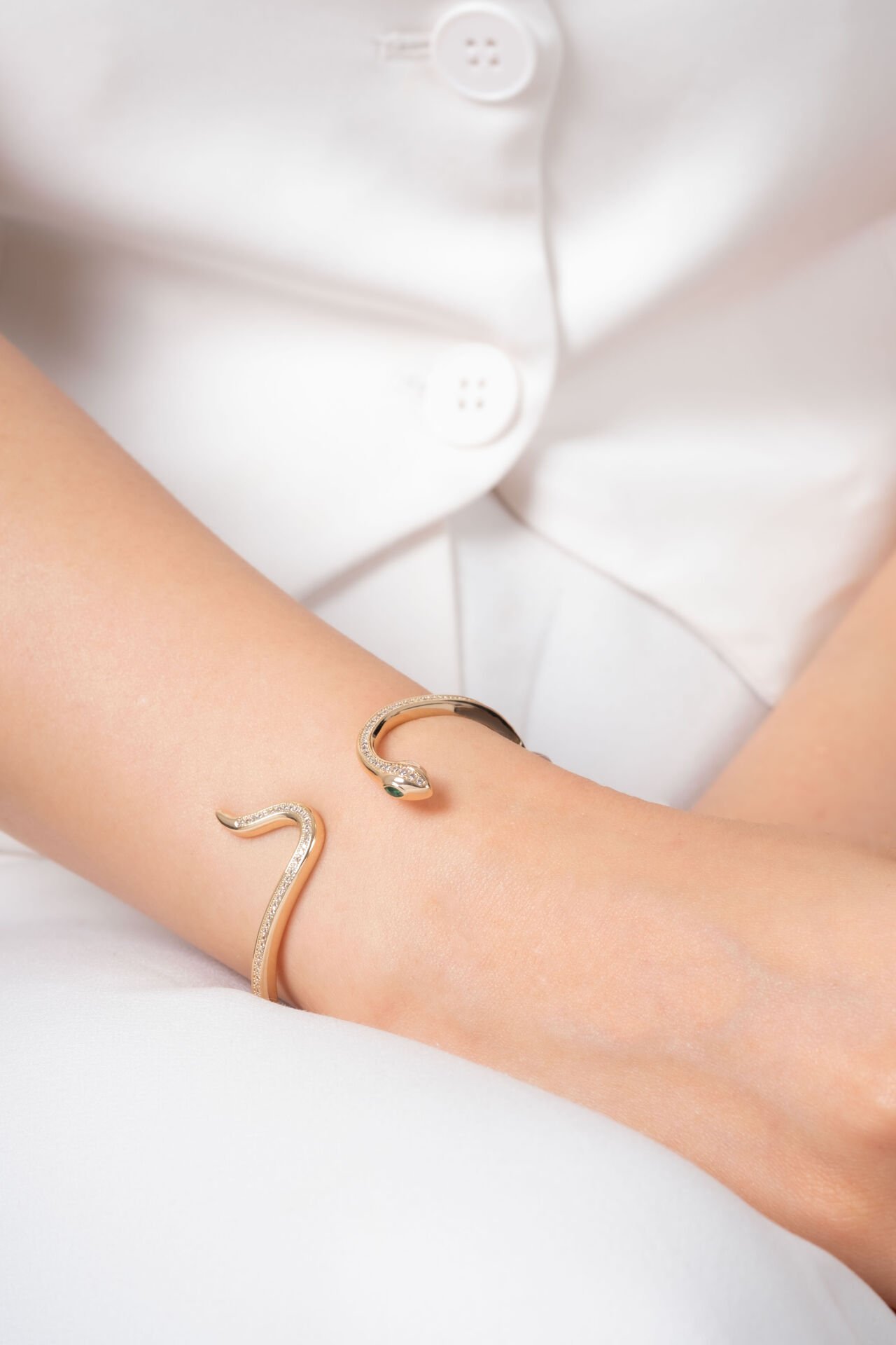 Rose Yılan Figürlü Taş İşlemeli  VİP Kelepçe Bileklik