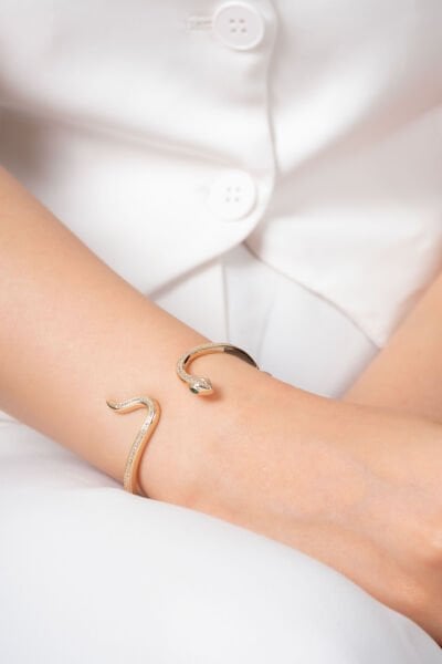 Rose Yılan Figürlü Taş İşlemeli  VİP Kelepçe Bileklik