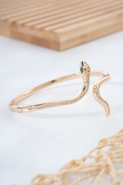 Rose Yılan Figürlü Taş İşlemeli  VİP Kelepçe Bileklik