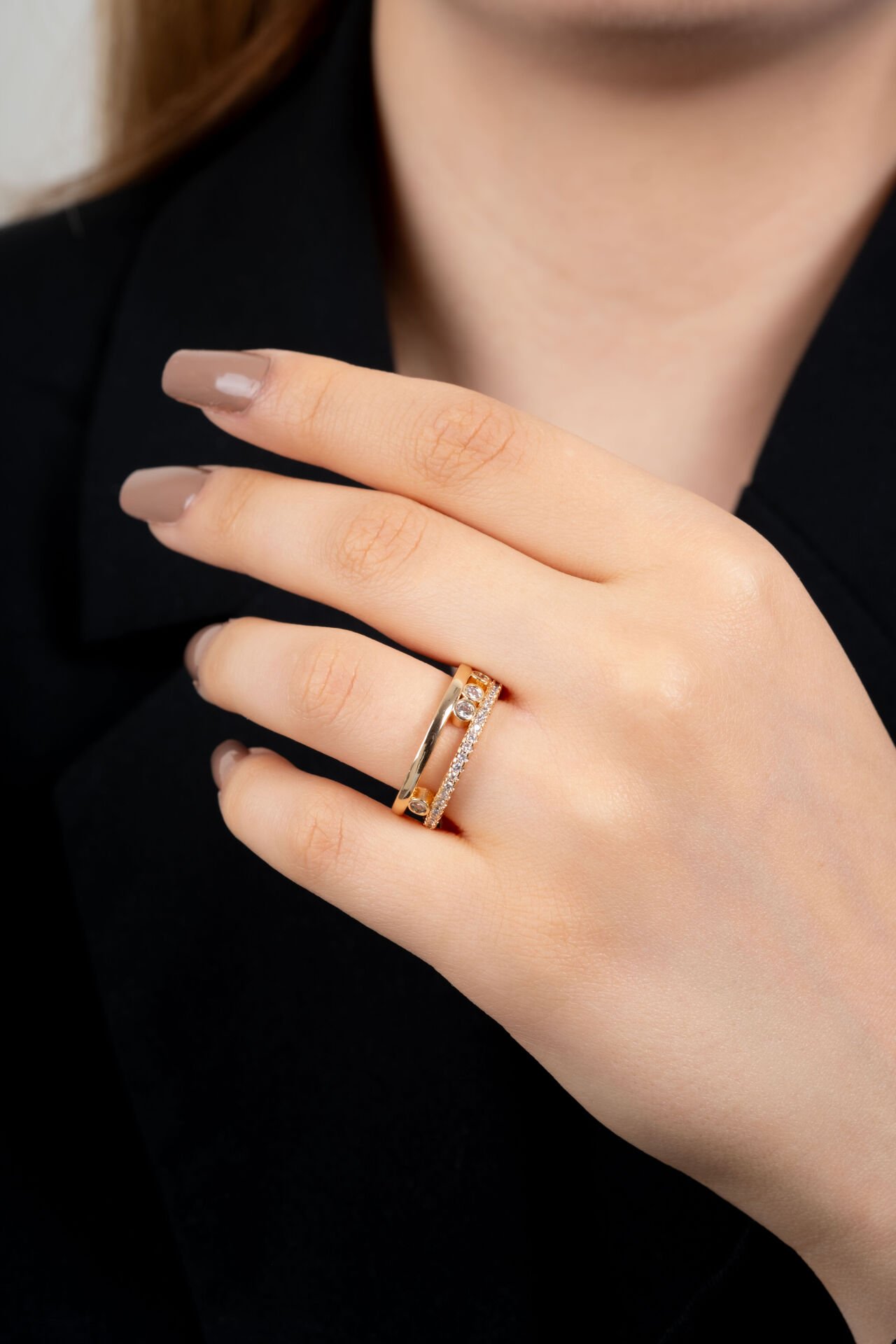 Rose Çift Sıra Taşlı Yüzük