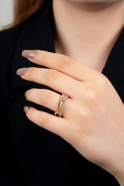 Çift Katlı Taş Detaylı Yüzük