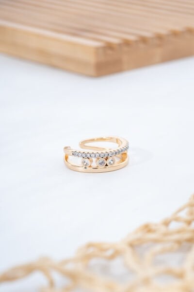 Çift Katlı Taş Detaylı Yüzük