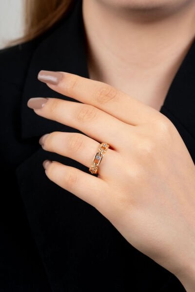 Rose Taş Detaylı Kelepçe Yüzük