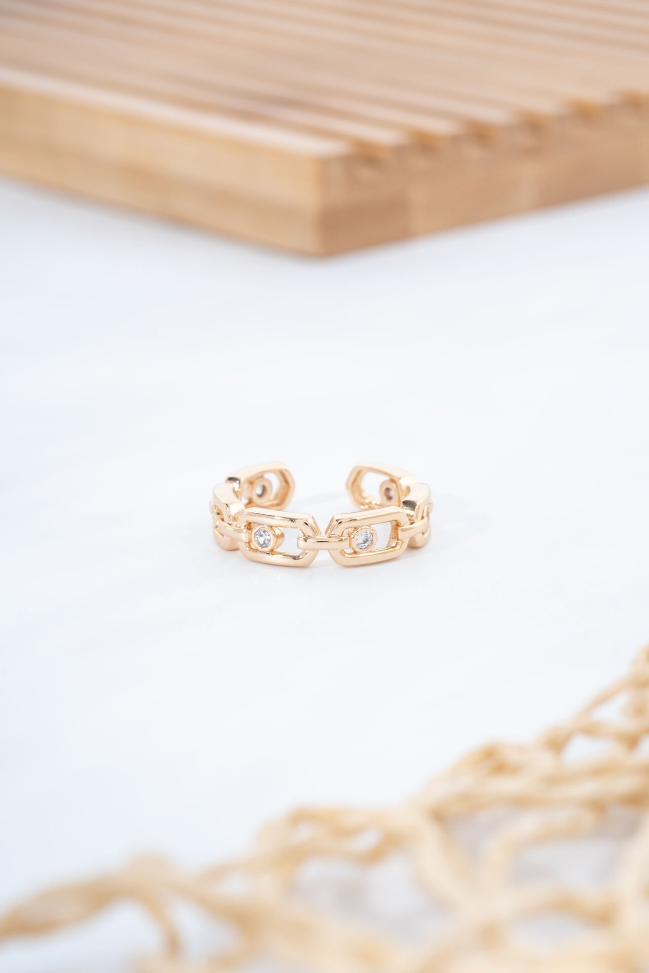 Rose Taş Detaylı Kelepçe Yüzük