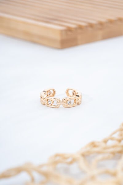 Rose Taş Detaylı Kelepçe Yüzük