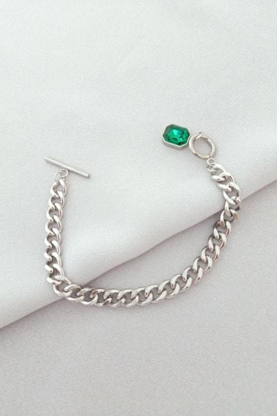 Çelik yeşil taşlı silver bileklik
