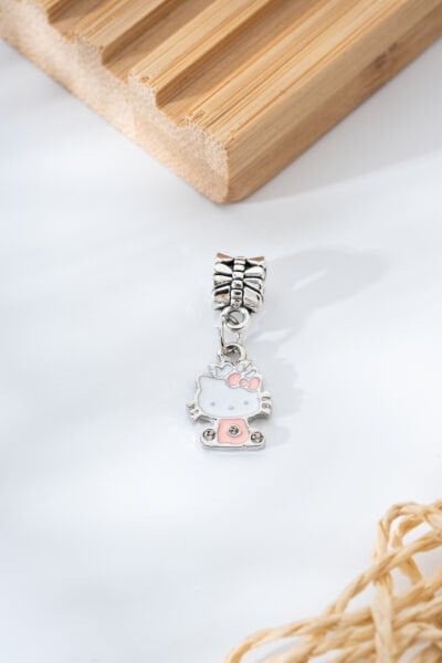 Çelik Pembe Kedicik Figürlü Charm