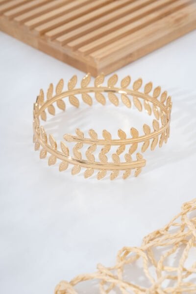 Gold Yapraklı Pazu Kelepçe Bileklik
