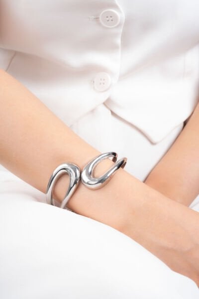 Silver Kalın Dalga Formlu Pazu VİP Kelepçe Bileklik