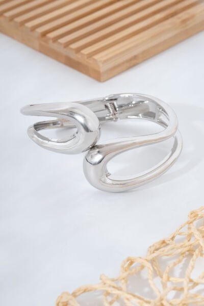 Silver Kalın Dalga Formlu Pazu VİP Kelepçe Bileklik