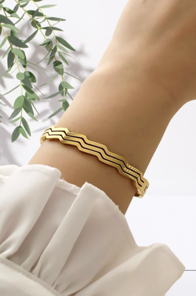 Zikzak Çelik bileklik gold renk