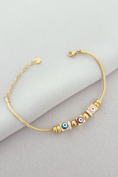 Çelik nazar bileklik gold