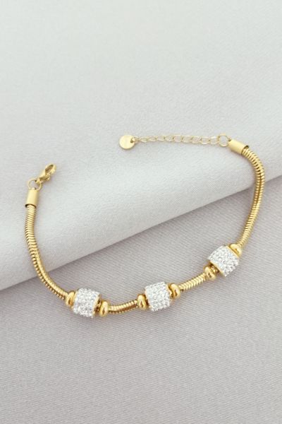 Çelik taşlı bileklik gold