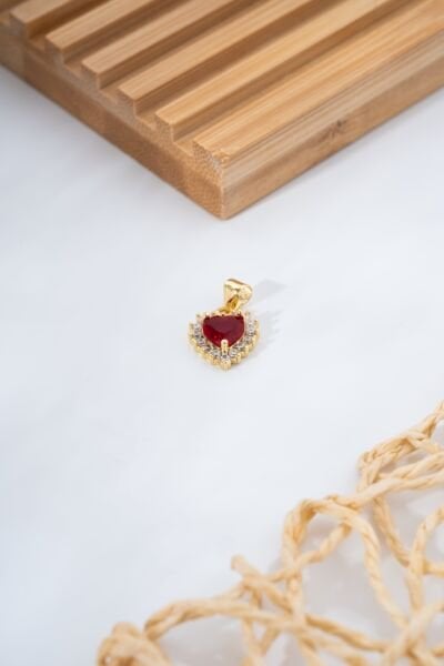 Gold Kırmızı Kalp Kolye Ucu