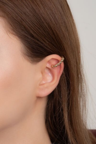 Boncuk Detaylı Altın Renk Ear Cuff VİP Küpe (Tek Adet Fiyatıdır)