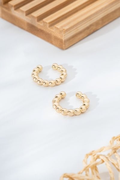 Boncuk Detaylı Altın Renk Ear Cuff VİP Küpe (Tek Adet Fiyatıdır)