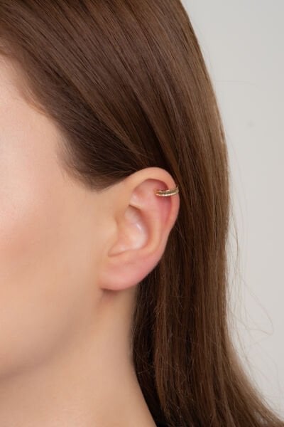 Minimal Çizgili Altın Renk Ear Cuff Küpe
