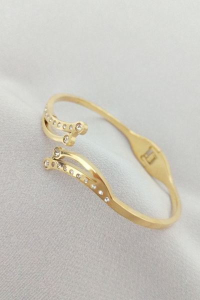 Çelik taşlı gold bileklik