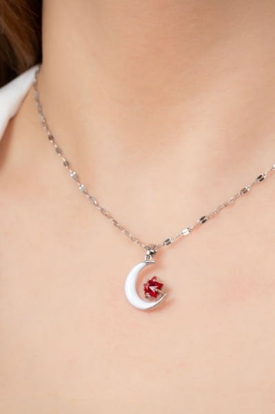 Çelik taşlı ay yıldız kolye