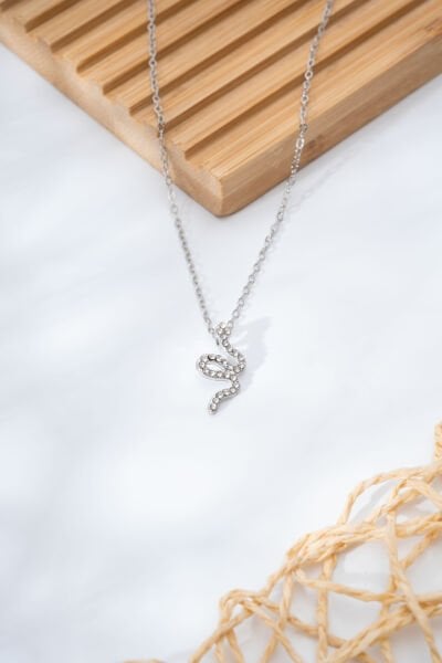 Silver Taş Detaylı Yılan Figürlü VİP Kolye