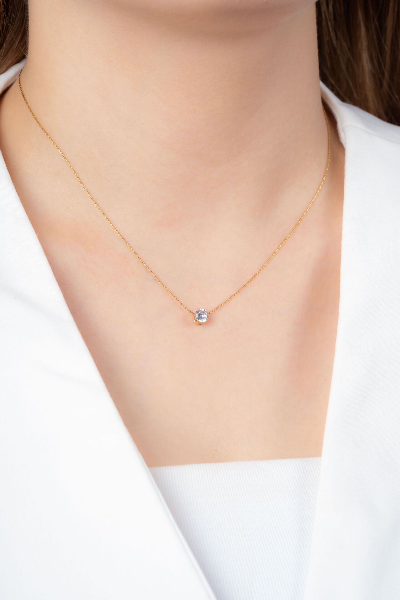 Gold Tek Taş VİP Kolye