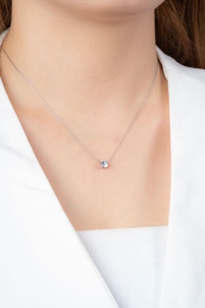 Silver Tek Taş Detaylı VİP Kolye