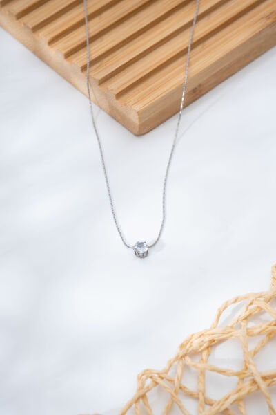 Silver Tek Taş Detaylı VİP Kolye