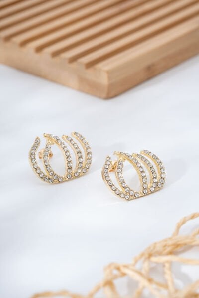 Gold Zirkon  Taşlı Tarak Küpe