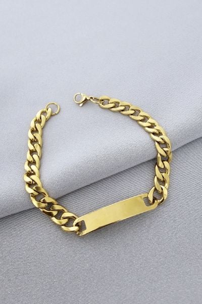 Çelik plaka bileklik gold