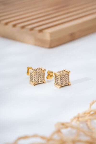 Gold Zirkon Taşlı Küp Küpe