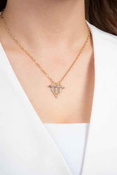 Geometrik Zincirli Taş Detaylı VİP Kolye