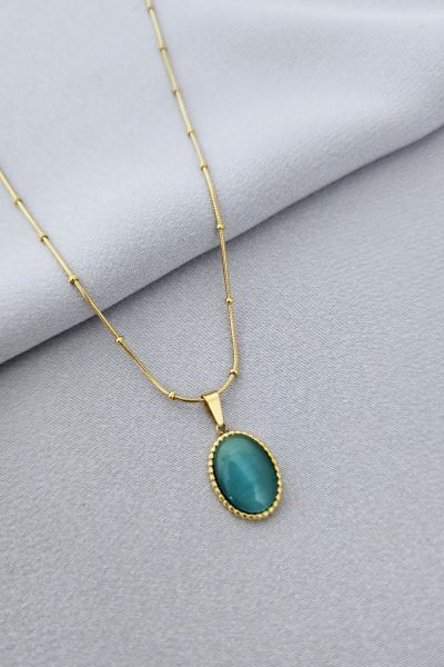 Çelik kolye taşlı gold