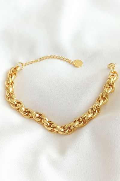 Çelik taşlı kelepçe bileklik gold