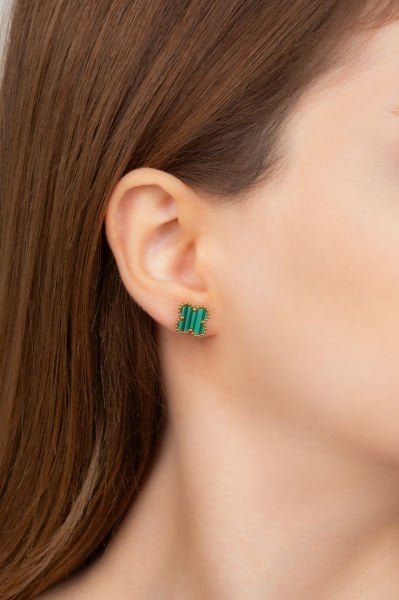 Çelik yeşil desenli Vancleef küpe