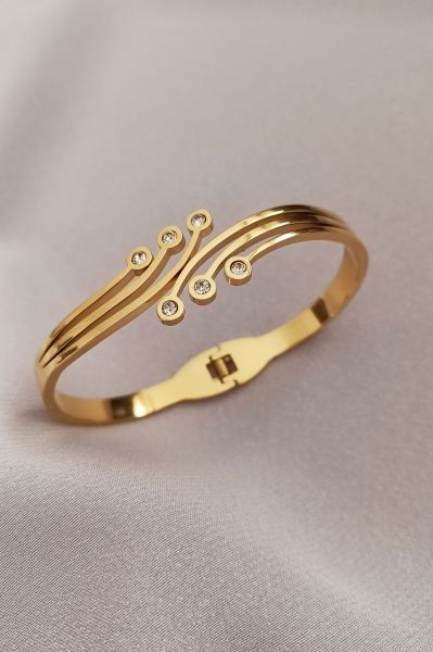 Çelik taşlı bileklik gold