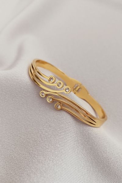 Çelik taşlı bileklik gold