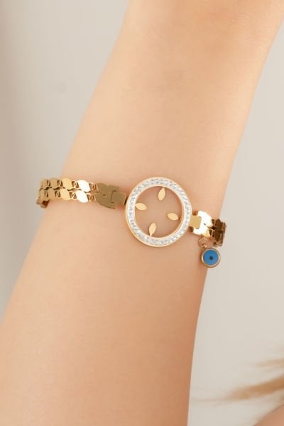 Çelik çeyrek takılan zirkon taşlı kelepçe