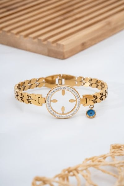 Çelik çeyrek takılan zirkon taşlı kelepçe