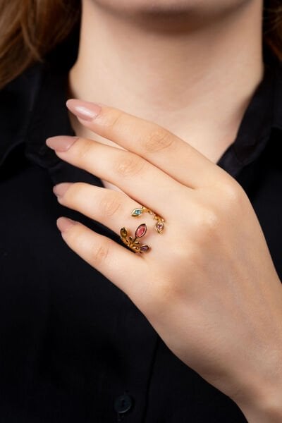 Gold Renkli Yaprak Yüzük