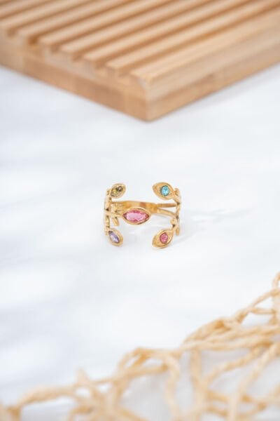 Gold Renkli Yaprak Yüzük