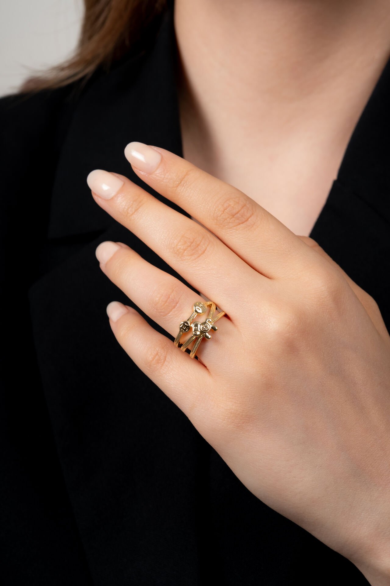 Altın Renk Sevimli Ayıcık Detaylı Yüzük