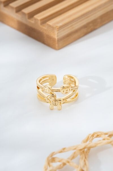 Altın Renk Sevimli Ayıcık Detaylı Yüzük