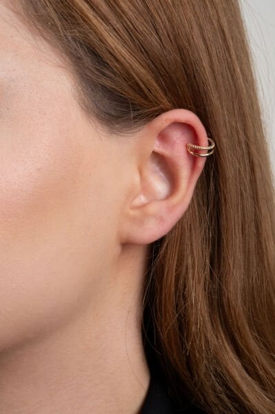 Gold Çift Yarımay Ear Cuff  Küpe (Tek Adet Fiyatıdır)