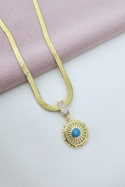 Turkuaz Taşlı Güneş Işığı Kolye