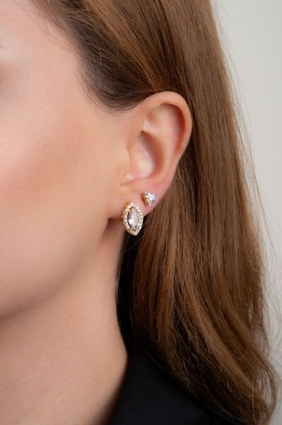 Gold Taşlı Küpe Seti