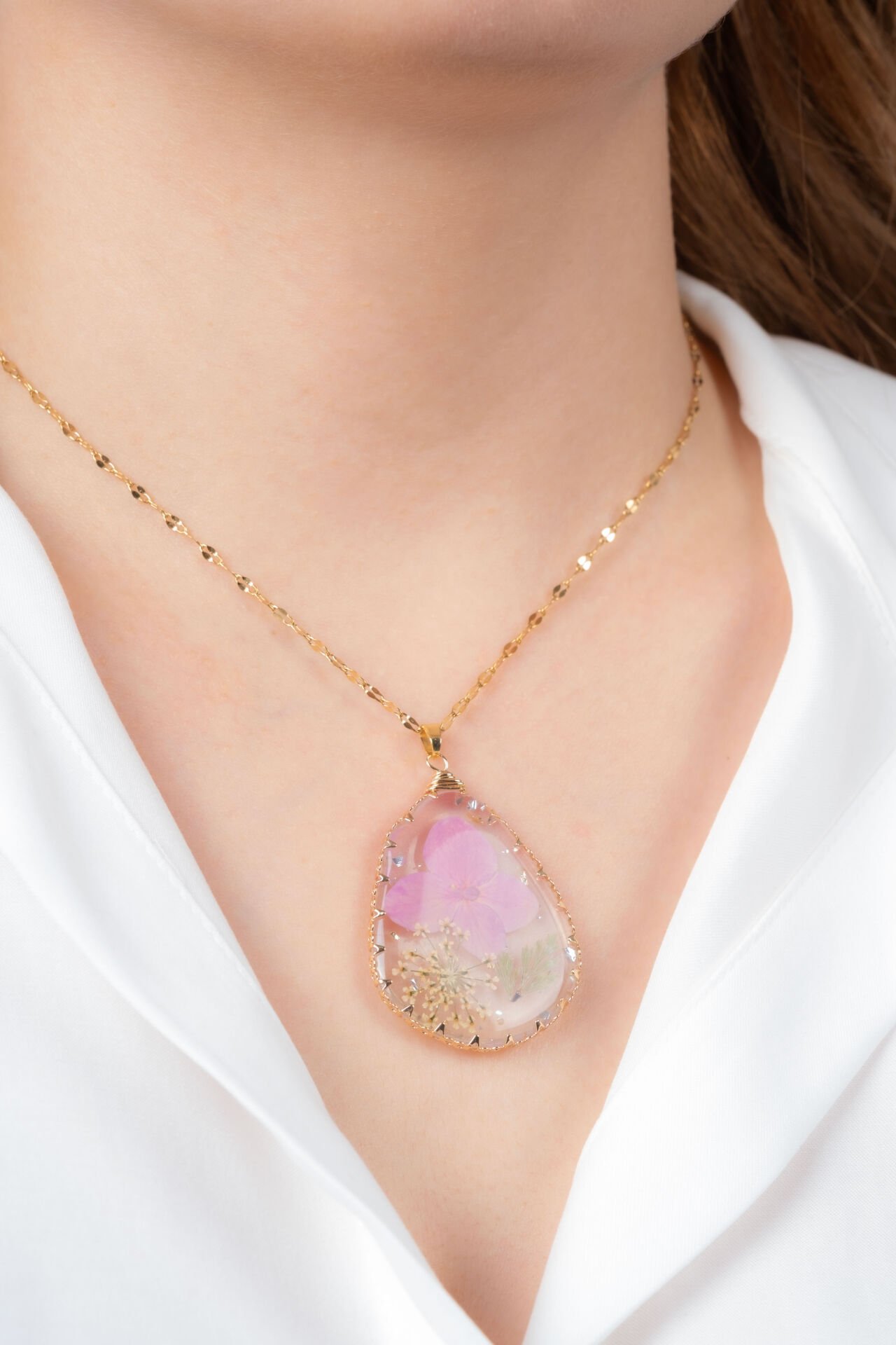 Gold Şeffaf Japon Gülü Kolye