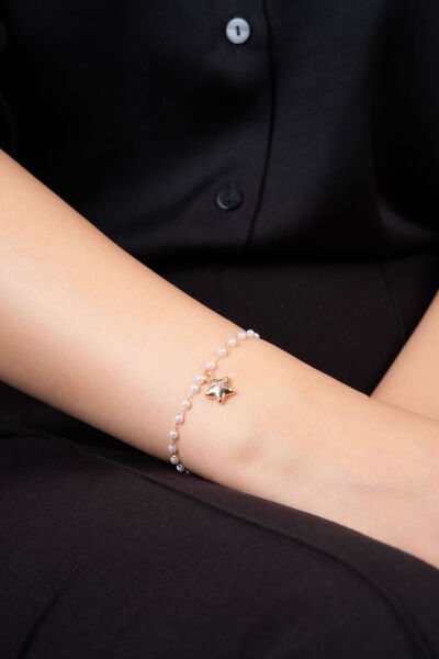 Rose İncili Yıldız Detaylı VİP Bileklik