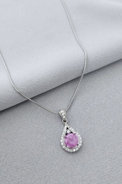 Çelik pembe taşlı 60 cm kolye